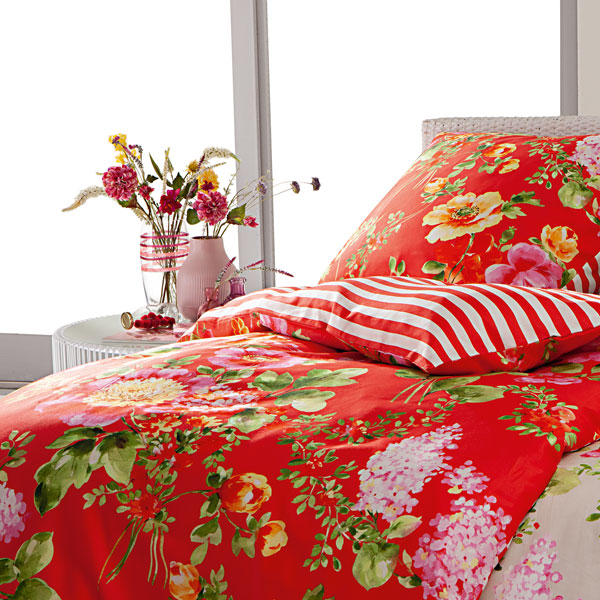 Essenza-Claudi-Stripe-Rot-Bettwaesche-Deko Essenza Claudi Stripe Rot Satin-Bettwäsche